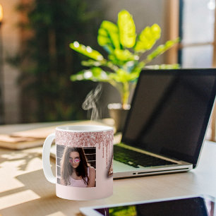 Mug 40e anniversaire photo rose or parties scintillant