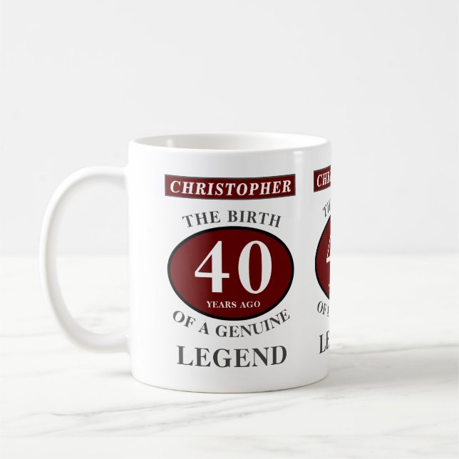 Mug 40e anniversaire Red Genuine Legend Ajouter votre  (Gauche)