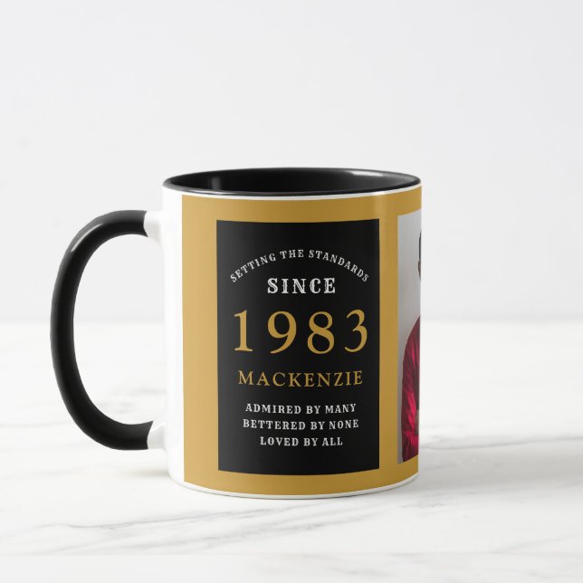 Mug 40th Birthday 1983 Black Gold Ajouter Nom Photo (Gauche)
