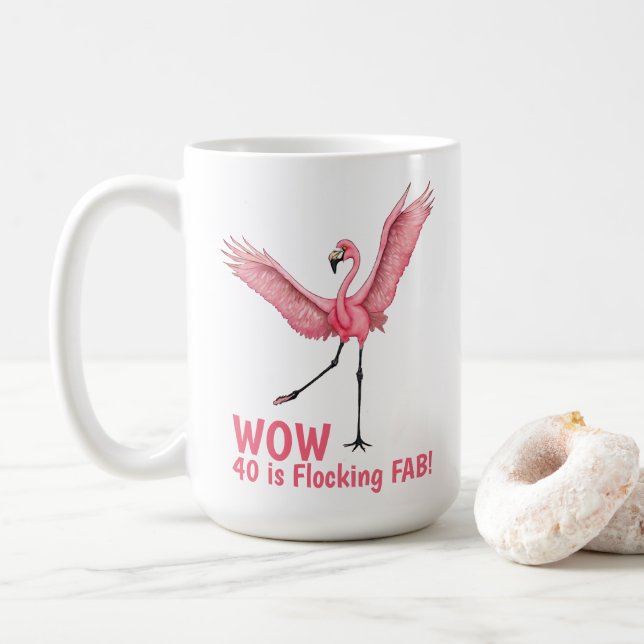 Mug 40th Birthday Flocking Fabulous Flamingo (Avec donut)