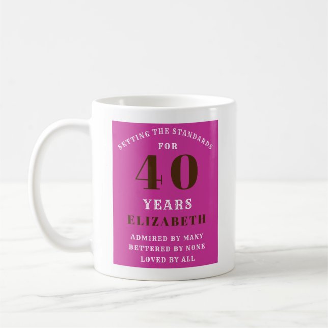 Mug 40th Birthday Vibrant Pink Ajouter Votre Nom (Gauche)