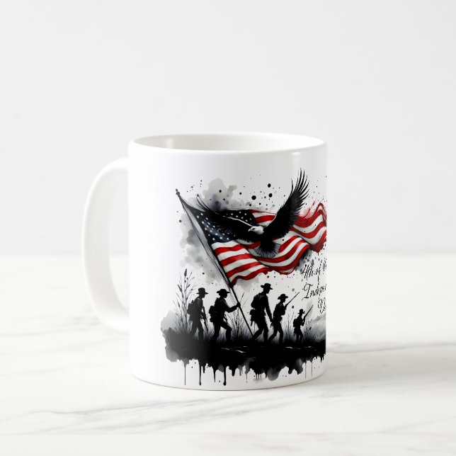 Mug 4 juillet art patriotique avec drapeau et soldats (Devant gauche)
