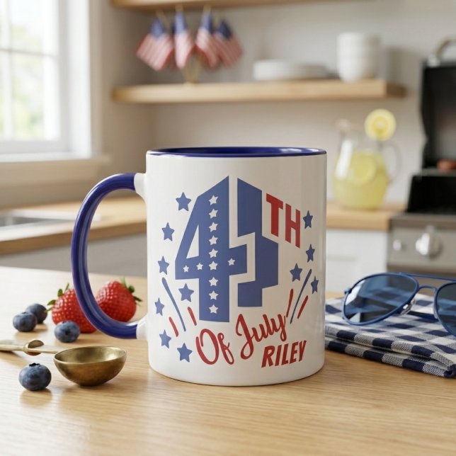 Mug 4 juillet Rouge Blanc et Bleu Nom personnalisé (4th of July Red White and Blue Custom Name Mug.  Just add your name!)