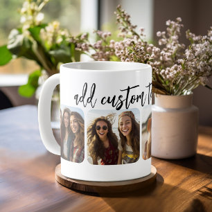 Mug 4 photos en collage avec un script bounce tendance