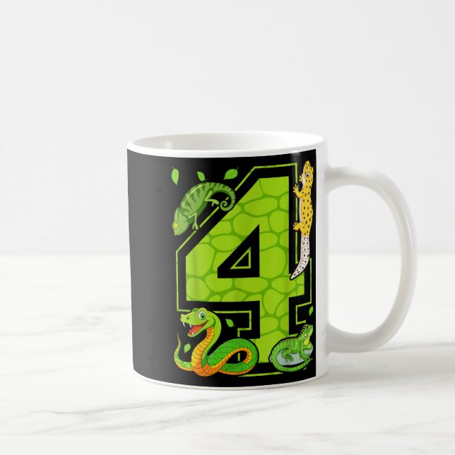 Mug 4th Birthday Snake Lizard Reptile 4 Year Old Party (Droite)
