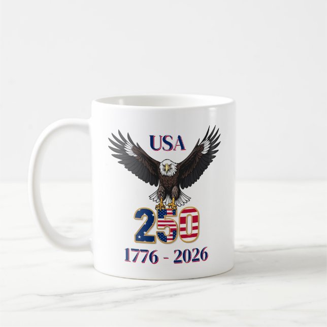 Mug 4th of July Anniversary 250 Years USA Bald Eagle (Gauche)