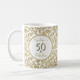 Mug 50 ans et fabuleux motif floral décoratif or