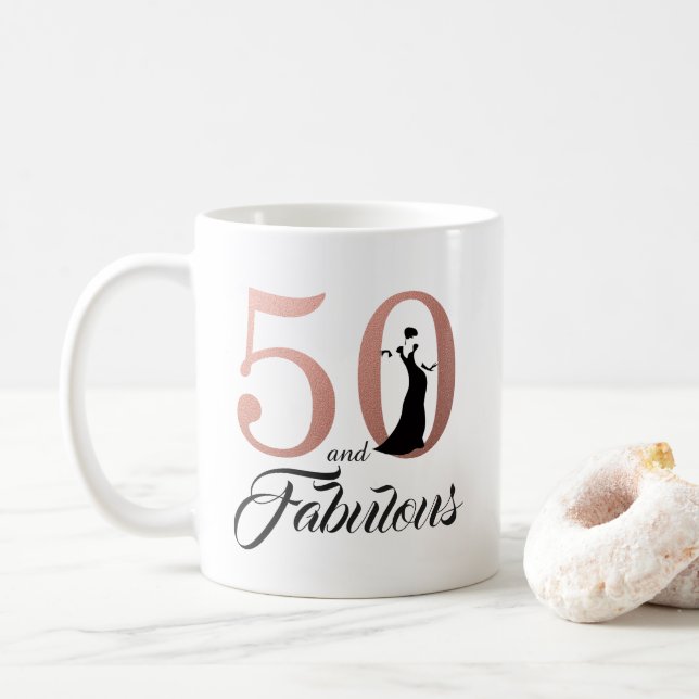 Mug 50 et anniversaire d'or rose fabuleux cinquantième (Avec donut)