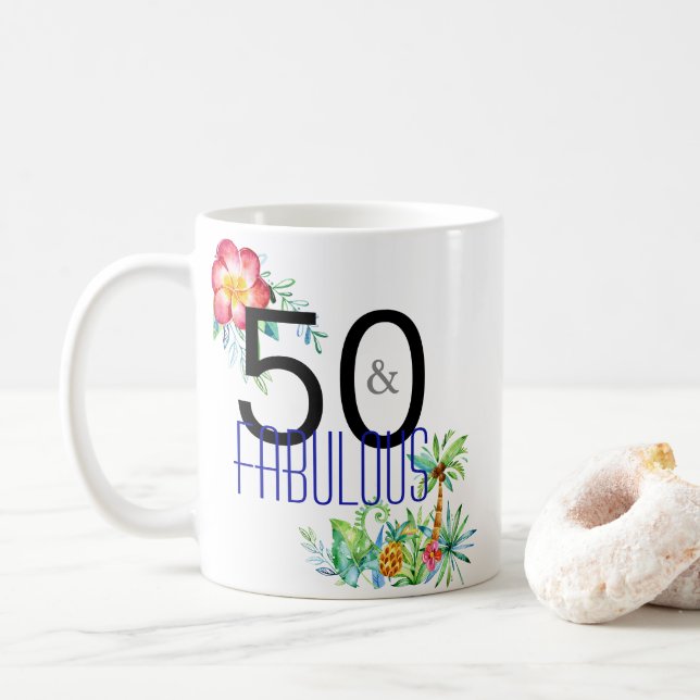 Mug 50 et cinquantième anniversaire tropical fabuleux (Avec donut)