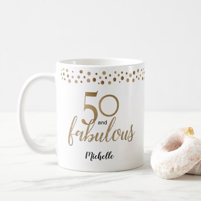 Mug 50 et Fabuleux 50e anniversaire confetti or (Avec donut)