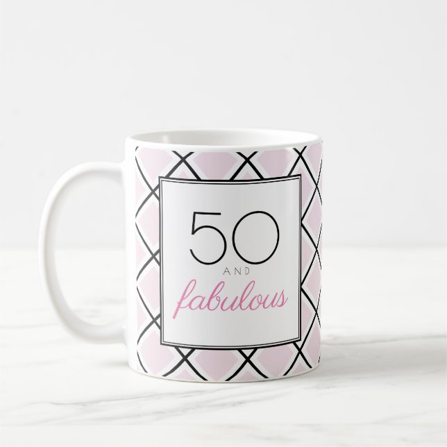 Mug 50 et fabuleux anniversaire rose (Gauche)