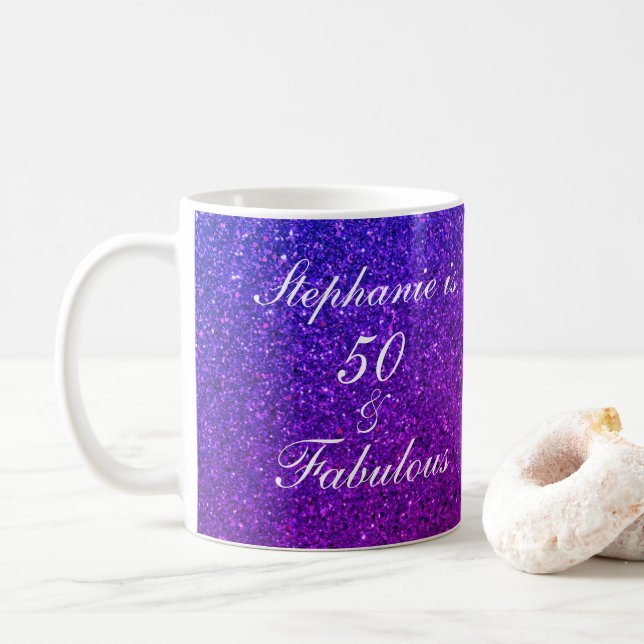 Mug 50 Et Fabuleux Anniversaire Rose violet Parties sc (Avec donut)