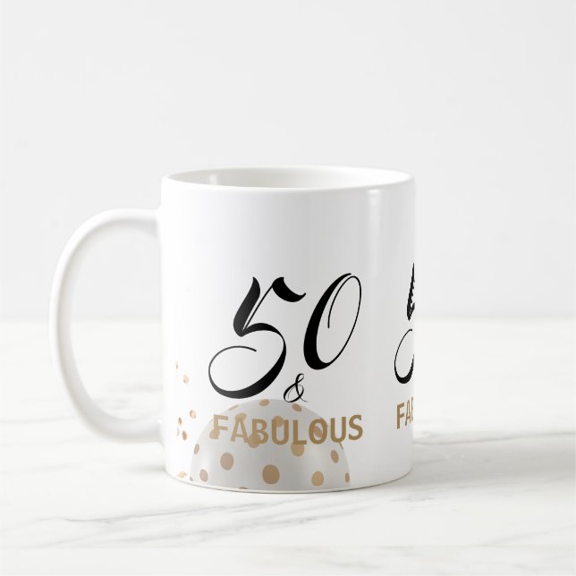 Mug 50 et fabuleux Anniversaire Typographie d'or noir (Gauche)