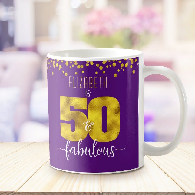 Mug 50 et fabuleux dots de feuille d'or d'anniversaire (Créateur téléchargé)