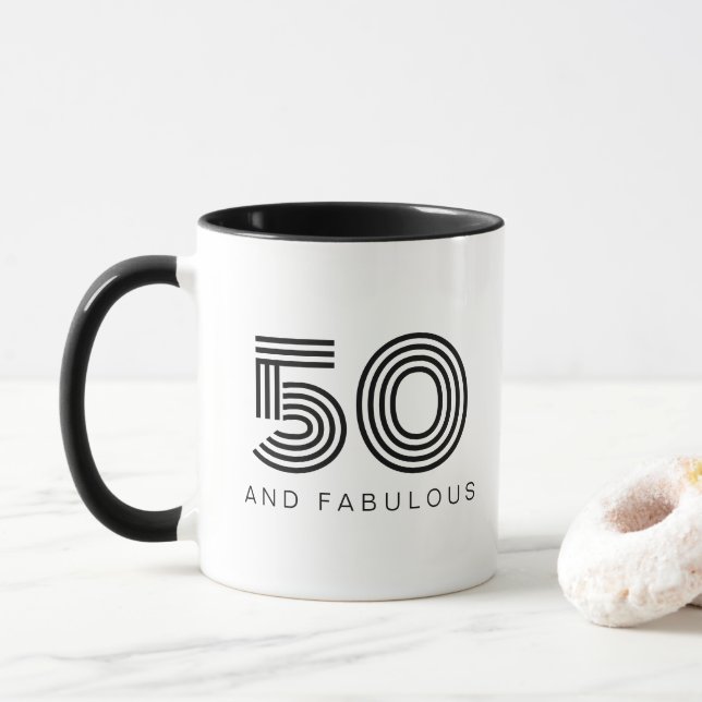 Mug 50 et fabuleux moderne Noir Cinquantième anniversa (Avec donut)