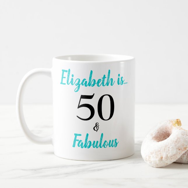 Mug 50 et Fabuleux Turquoise fête d'anniversaire (Avec donut)