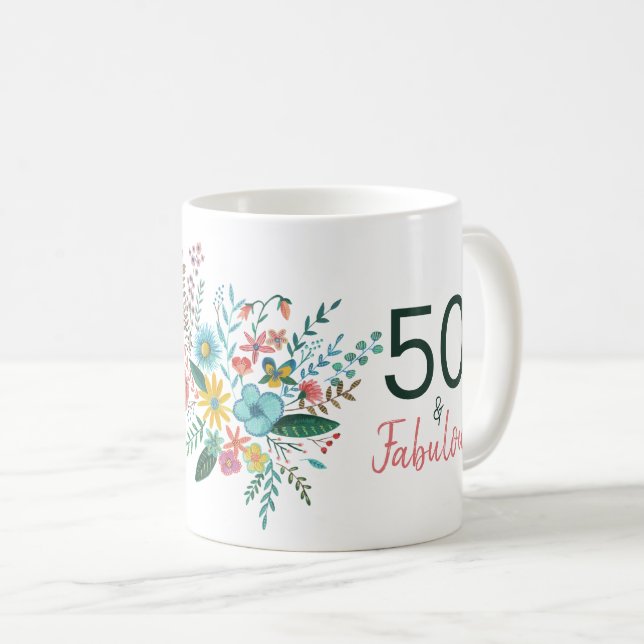 Mug 50 et fabuleux vert élégante aquarelle fleurie pa (Devant droit)