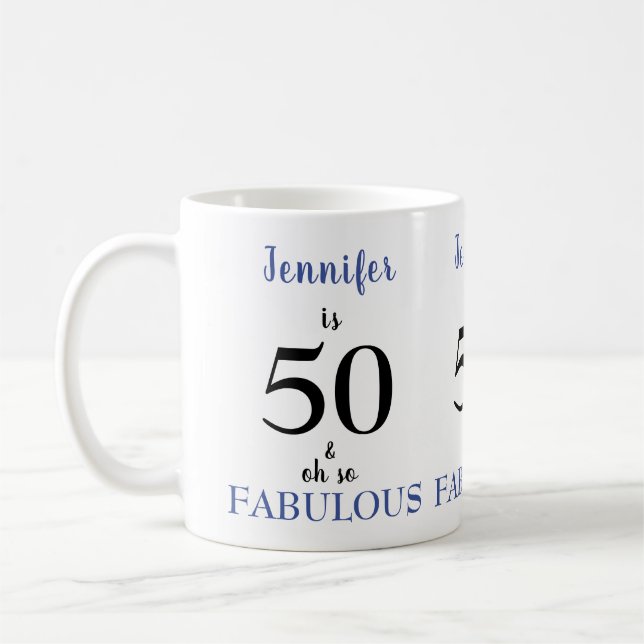Mug 50 et Fabulous Blue and Black Name (Gauche)