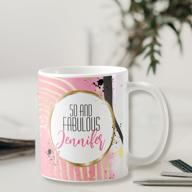 Mug 50 et Fabulous Pink Black Gold Glam Chic Modern (Créateur téléchargé)