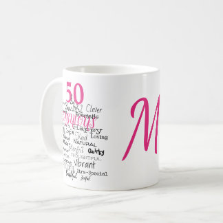 Mug 50 & Fabuleux Anniversaire Pink Typographie Monogr
