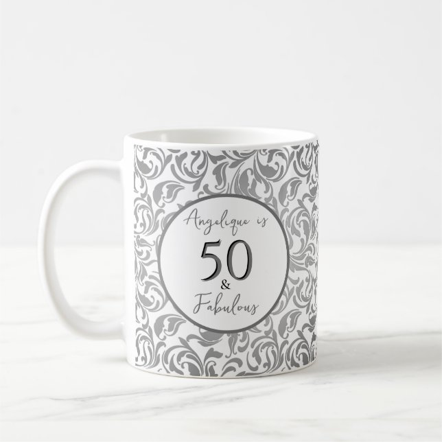 Mug 50 & Fabuleux motif fleuri d'argent décoratif (Gauche)
