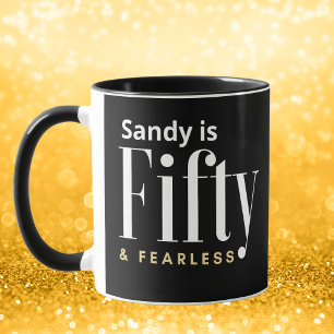 Mug 50 & Fearless Anniversaire Elégant moderne Black C