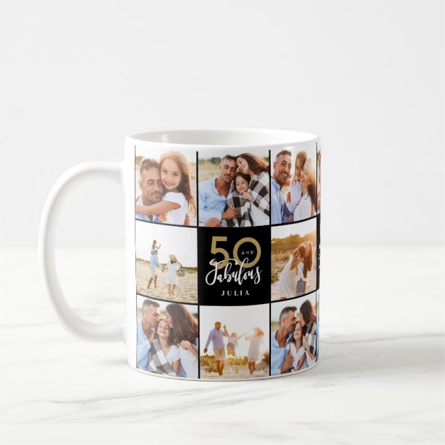 Mug 50e anniversaire bon noir collage photo chic c (Gauche)