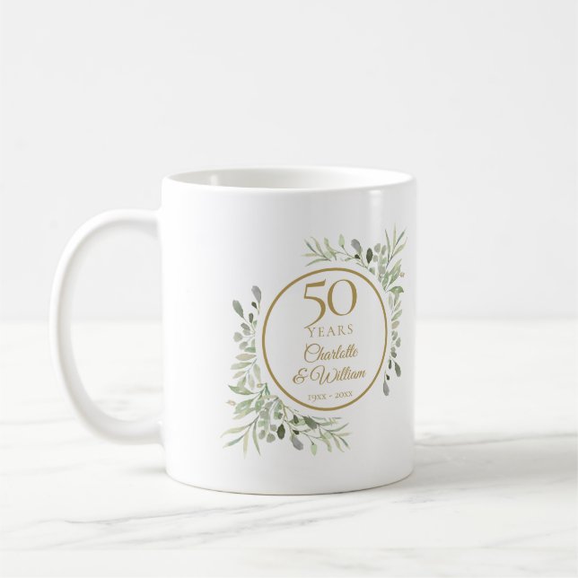 Mug 50e anniversaire des Feuilles d'Aquarelle douce (Gauche)