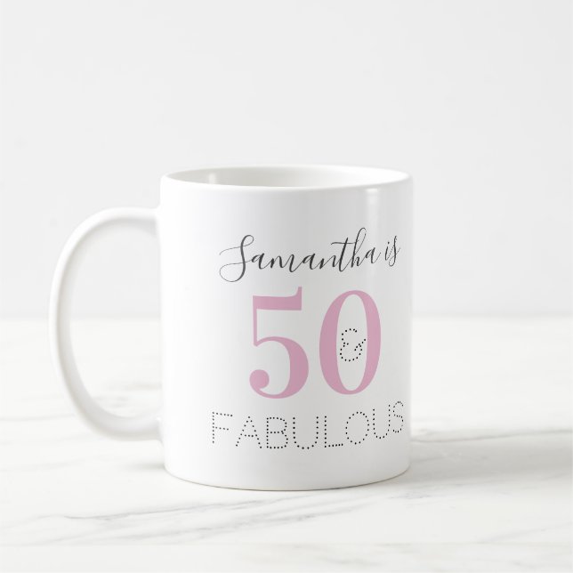 Mug 50e anniversaire Personnalisé 50 et fabuleux rose (Gauche)