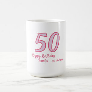 Mug 50e anniversaire rose violet gras nom simple minim