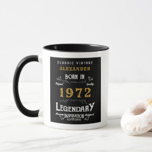 Mug 50th Birthday 1972 Ajouter Nom Retro Black Gold 
