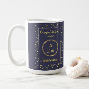 Mug 5 ans d'affaires Anniversaire Marine et Gold Look