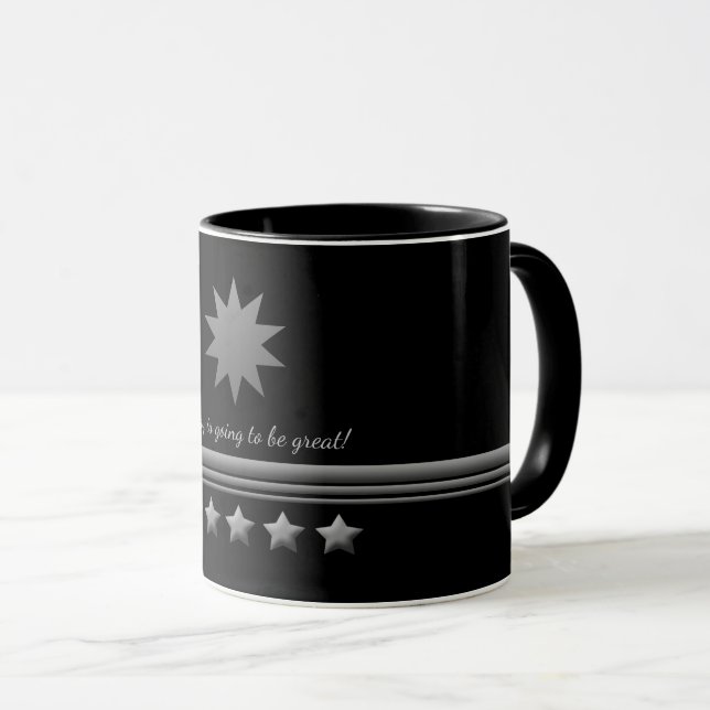 Mug 5 Étoiles Silver Text Black Professional Business  (Devant droit)