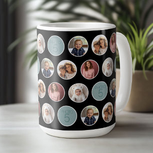 Mug 5 Photo Bordure Cercle - Blanc Noir