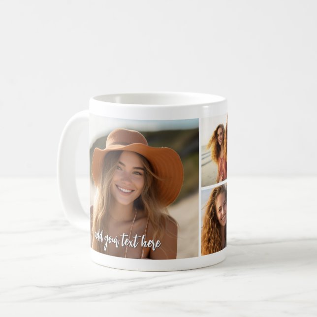 Mug 5 Photo Collage - Mod Minimal avec texte de script (Devant gauche)