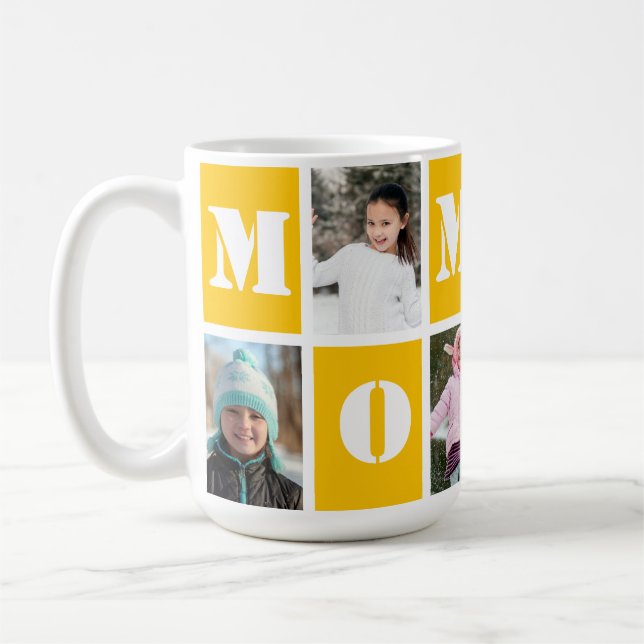 Mug 5 photos Collage Heart Sunshine Yellow Mother's Da (Gauche)
