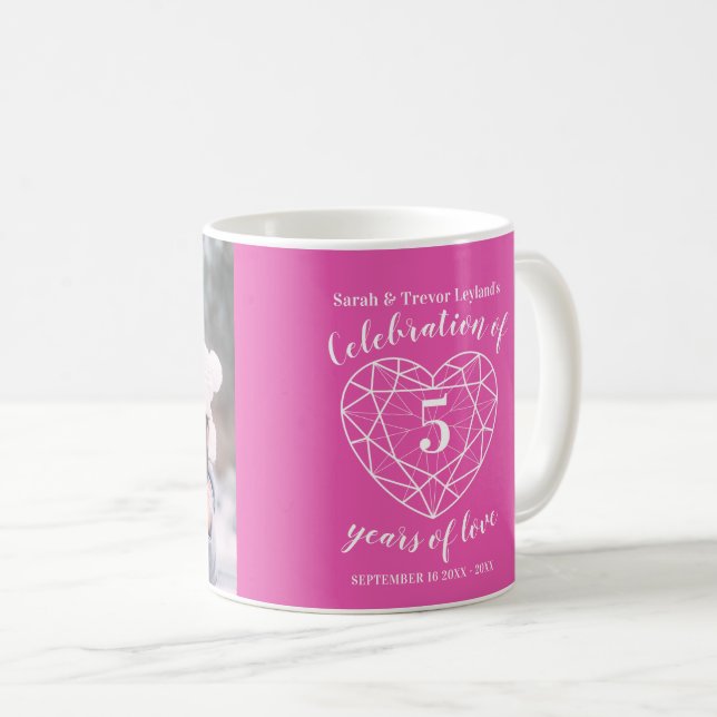 Mug 5e anniversaire coeur tourmaline rose personnalisé (Devant droit)