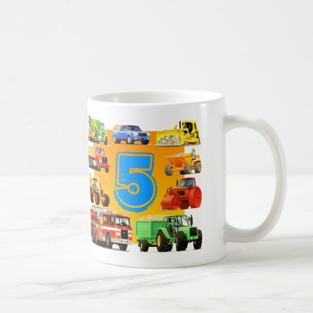 Mug 5ème Camion de construction d'anniversaire (Droite)