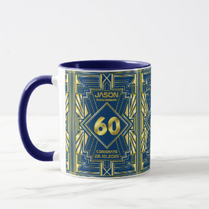 Mug 60e anniversaire Art Déco Gold Blue Gatsby