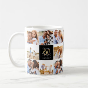 Mug 60e anniversaire bon noir collage photo chic