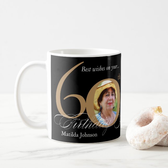 Mug 60e anniversaire de la typographie photo personnal (Avec donut)
