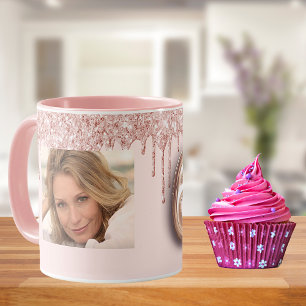 Mug 60e anniversaire rose photo rose or parties scinti