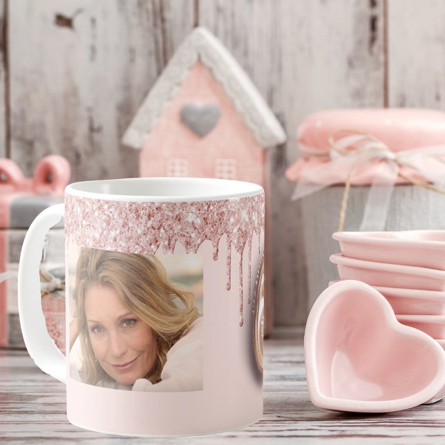 Mug 60th birthday photo rose gold glitter pink balloon (Créateur téléchargé)