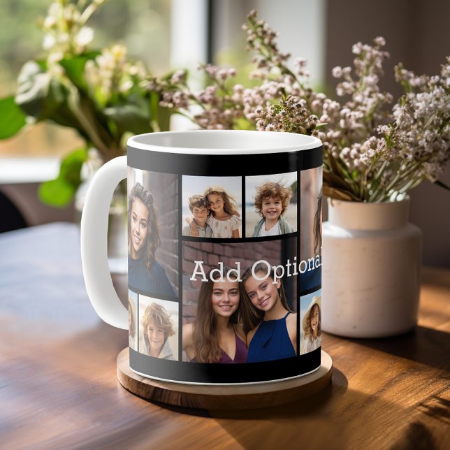 Mug 6 Collage de photos Texte facultatif — CAN Edit Co (Personalized mug template with a 6 photo collage and custom text)