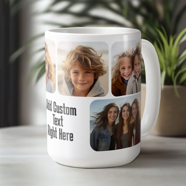 Mug 6 Collage photo avec bloc de texte - noir et blanc (Custom Photo Mug)