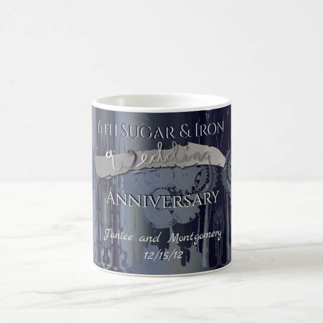 Mug 6e anniversaire Mariage sucre et fer Steampunk (Centre)