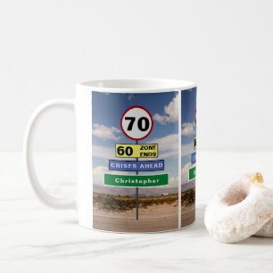 Mug 70e anniversaire Funny Road Trip Signes Ajouter vo
