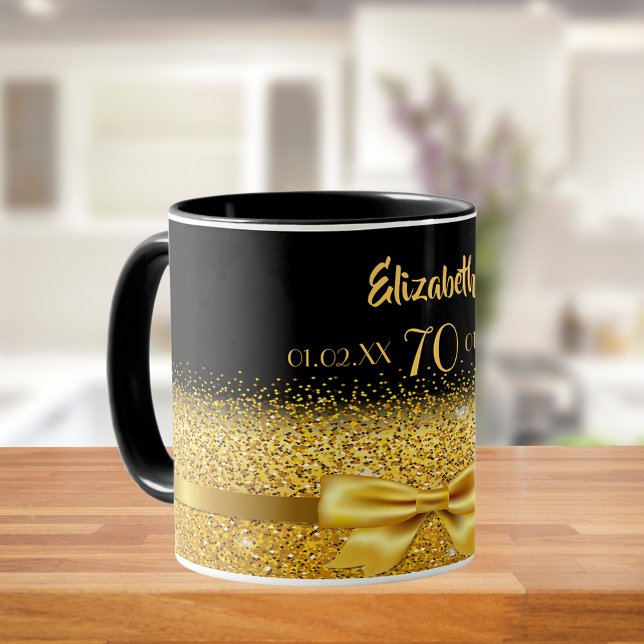 Mug 70e anniversaire noir or élégant nom classique (Créateur téléchargé)