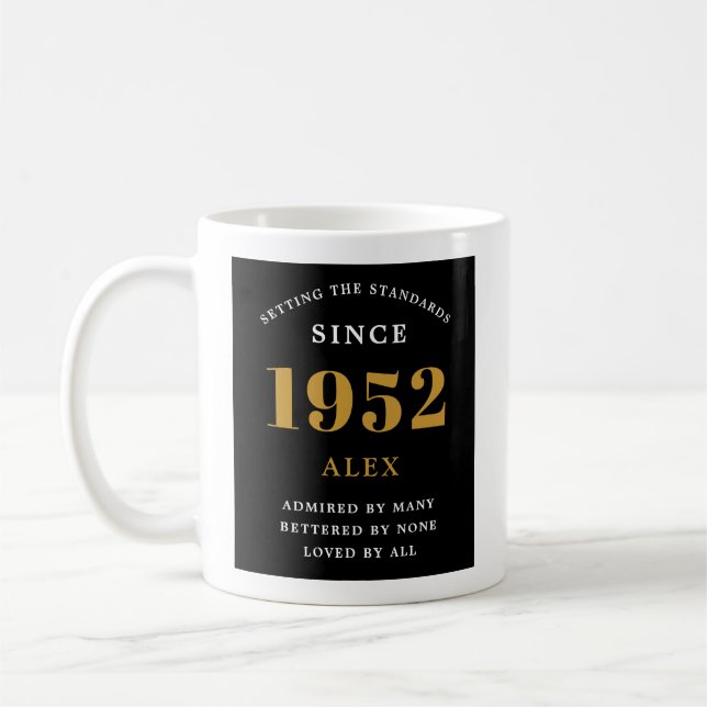 Mug 70e anniversaire Nom 1952 Black Gold Elegant Chic (Gauche)