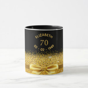 Mug 70e anniversaire or arc noir nom âge étincelant